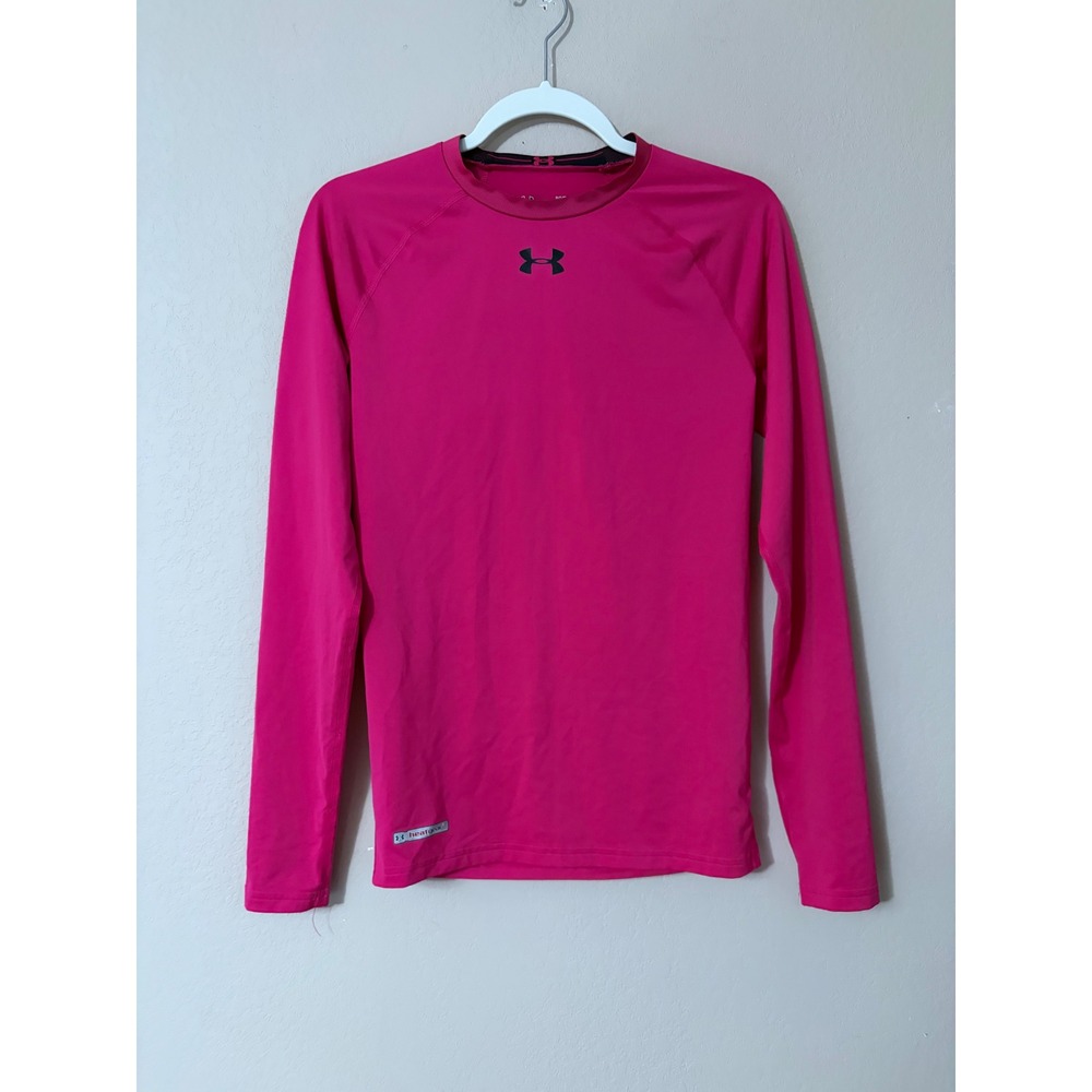 Under Armour HeatGear Compression Shirt Womens L Pink Long Sleeve Athletic Top